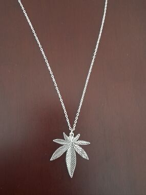 Silver Plated Pot Leaf Pendant Necklace - Women Jewelry